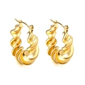 Gold twisted hoop earrings with elegant spiral texture and a modern geometric C-shape design - Spiral Twisted Style (EA316001G)