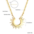 Technical drawing showing dimensions of a gold plated stainless steel sunburst pendant - Sunburst Design Necklace (NE2A2301G)