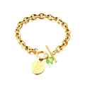 Bracciale dorato con chiusura a T, placca artistica e ciondolo in cristallo verde - Cristallo Verde + Piastrina Ovale (Colore Acciaio)
