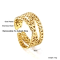 Macro detail of 9mm wide 18K gold plated stainless steel adjustable chain ring - Chain Woven Triple-Layer Connected Style (RI130301G)