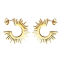 Golden sunburst semi-circle geometric stud earrings with polished metal finish - Radiant Starburst Earrings (EA572301G)
