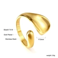 Detail of 18K gold plated irregular water drop ring with size specifications and dimensions - US 6 / Irregular Teardrop Open Style (RI128006-9G) / Gold