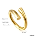 Detail view of 18K gold plated stainless steel bypass ring with specifications and dimensions - US 6 / Open Bypass Style (RI127906-9G) / Gold