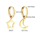 Gold plated stainless steel hoop earrings with asymmetric star and moon charms - Gold Star & Moon Style (EA559901G)