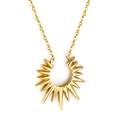 Golden geometric semicircular sunburst pendant necklace with tapered spikes - Spiky Sunburst Radiant Necklace (NE2A3301G)
