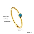 Detailed view of gold plated stainless steel ring with 3.3mm blue zircon stone - Peacock Blue Zirconia Style (RI1311R6-9G)