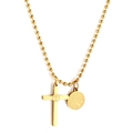 Collana a sfere dorate con ciondolo a croce e medaglia della Vergine Maria - Croce e Medaglia(NE292301) / Argento