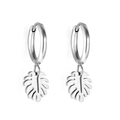 Silver stainless steel hoop earrings with delicate monstera leaf pendants for women - Silver Monstera Leaf Style (EA560001S)