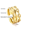 Detailed view of triple-layered 10mm gold plated stainless steel adjustable ring - Triple Layer Chain Combination Style (RI127101G)