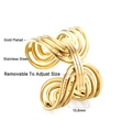 Detail of 13.8mm wide gold plated stainless steel multi-layer adjustable open ring - Multi-Layer Intertwined Wrap Style (RI127001G)