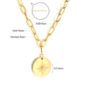 Gold plated stainless steel oval pendant necklace with star engraving and white crystal - Steel / Round Star Style (NE291402)