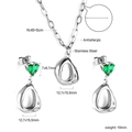 Détails de l'ensemble bijoux en acier inoxydable avec cristaux de cœur verts et tailles - Style Asymétrique Coeur Vert Argenté (SE25580JS)