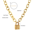 Detail of 18k gold plated stainless steel padlock necklace with pavé crystal settings - Bold Chain Lock Style / Gold Style (NE292802G)