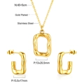 Detail view of gold plated stainless steel jewelry set with exact size measurements - Gold Irregular Geometric Rectangle Style (SE253601G)