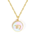 Golden Virgo constellation necklace with iridescent shell inlay on a minimalist round pendant - Gold Virgo