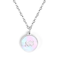 Silver Aquarius zodiac necklace with shimmering iridescent shell inlay on a round pendant - Silver Aquarius