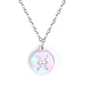 Pisces zodiac necklace with round white shell pendant on stainless steel chain - Silver Pisces