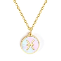 Collier en acier doré avec signe Poissons et pendentif en nacre rose et bleue - Or Poissons