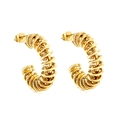 Golden twisted C-shape hoop earrings with 18K gold plating and shiny spiral texture - Semi-Circle Spring Spiral Style (EA318101G) / 7*27mm / Gold