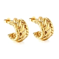 Polished 18K gold plated stainless steel C-shaped twisted croissant hoop earrings - Open Semi-Circle Thick Twist Style (EA316101G) / 11.5*18mm / Gold