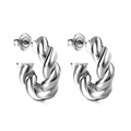 Silver twisted C-shaped stud earrings in polished stainless steel for women - Open Semi-Circle Twist Rope Style (EA315901S) / 6.5*23mm / Steel