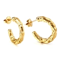 Golden C-shaped stainless steel earrings with textured lava pattern finish for women - Open Semi-Circle Lava Hammered Style (EA315801G) / 3.5*21mm / Gold