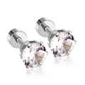 Polished silver screw back stud earrings with round clear cubic zirconia stones - Silver White Stone (6mmEA60316AS)