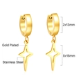 Gold plated stainless steel hoop earrings with hollow star charms for women - Gold Four-Pointed Star Style (EA560201G)