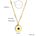 Détail du collier médaille soleil doré de 15,2 mm avec pierre noire centrale - Style Pierre Noire Chaîne à Billes Or (NE2B340BG)