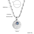 Vue détaillée du pendentif œil en acier inoxydable avec spécifications techniques de taille - Style Étoiles Mauvais Oeil Argent (NE2B360KS)