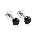 Silver stud earrings with black round zircon in a classic four-prong setting - Silver Black Stone (3mmEA60313BS)