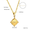 Détail d'un pendentif œil maléfique plaqué or de 14,3 mm en acier inoxydable avec chaîne - Style Bordure Engrenage Mauvais Oeil Or (NE2C4302G)