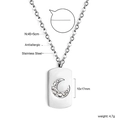 Vue détaillée du collier à pendentif carré avec croissant serti et dimensions - Style Rectangle Strass Croissant Argent (NE2D0802S)