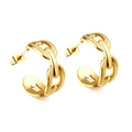 Polished gold chain link C-shaped hoop earrings with a glossy metallic mirror finish - Chain Interwoven Style (EA316201G)
