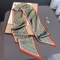 Blue paisley twilly silk scarf with neon green patterns and bright orange borders - 15*150cm / Grey Green