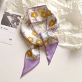 Foulard sottile in seta con fiori gialli e punte viola per capelli o borse - 7x90cm / Viola Giallo Floreale