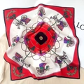 Classic carriage print silk scarf in red and cream with elegant horse and chain patterns - Red
