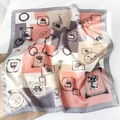 Vintage silk square scarf with pink and grey fashion illustrations and retro frame prints - 53x53 / Pinkish Grey