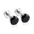 Classic round black zircon stud earrings with six-prong silver setting and flat back screw - Silver Black Stone (4mmEA60314BS)