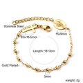 Pulsera de cuentas en acero inoxidable dorado con colgantes de cruz y medalla ovalada - Pulsera de Cuentas de Acero con Retrato Ovalado y Cruz