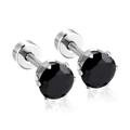 Classic round black zirconia stud earrings with silver six-prong stainless steel setting - Silver Black Stone (5mmEA60315BS)