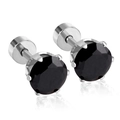 Minimalist black round stud earrings with six-prong setting in silver finish - Silver Black Stone (7mmEA60317BS)