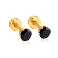 Classic round black zircon earrings with four-prong gold setting and flat disc backing - Gold Black Stone (3mmEA60313BG)