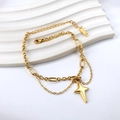 Zweilagiges goldenes Edelstahlarmband mit asymmetrischem Kreuzstern-Anhänger - Gold Stern Stil (BR255701G)
