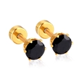 Black round zircon stud earrings with gold screw back and classic 6-prong setting - Gold Black Stone (4mmEA60314BG)