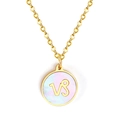 Collier en acier doré avec pendentif Capricorne en nacre blanche et disque rond - Or Capricorne
