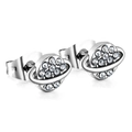Saturn shaped stud earrings in silver with sparkling white cubic zirconia stones - Silver Saturn Planet Style (EA139202S)
