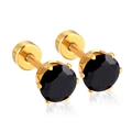 Minimalist gold stud earrings featuring a round black zircon stone in a 4-prong setting - Gold Black Stone (5mmEA60315BG)