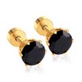 Minimalist gold screw back earrings with six-prong set faceted black gemstones - Gold Black Stone (6mmEA60316BG)
