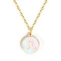 Collier signe Lion doré avec pendentif en nacre rose irisée pour femme élégante - Or Lion